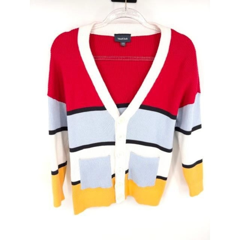 ModCloth Colorblock Stripe Cardigan Sweater V Neck Button Front XXS
